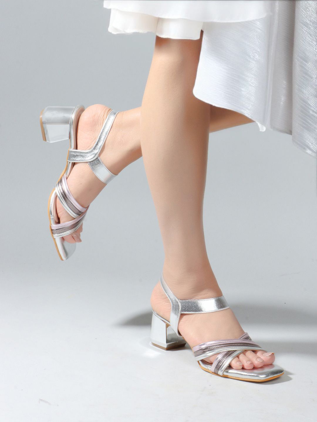 

Carlton London Textured Open Toe Block Heels, Silver
