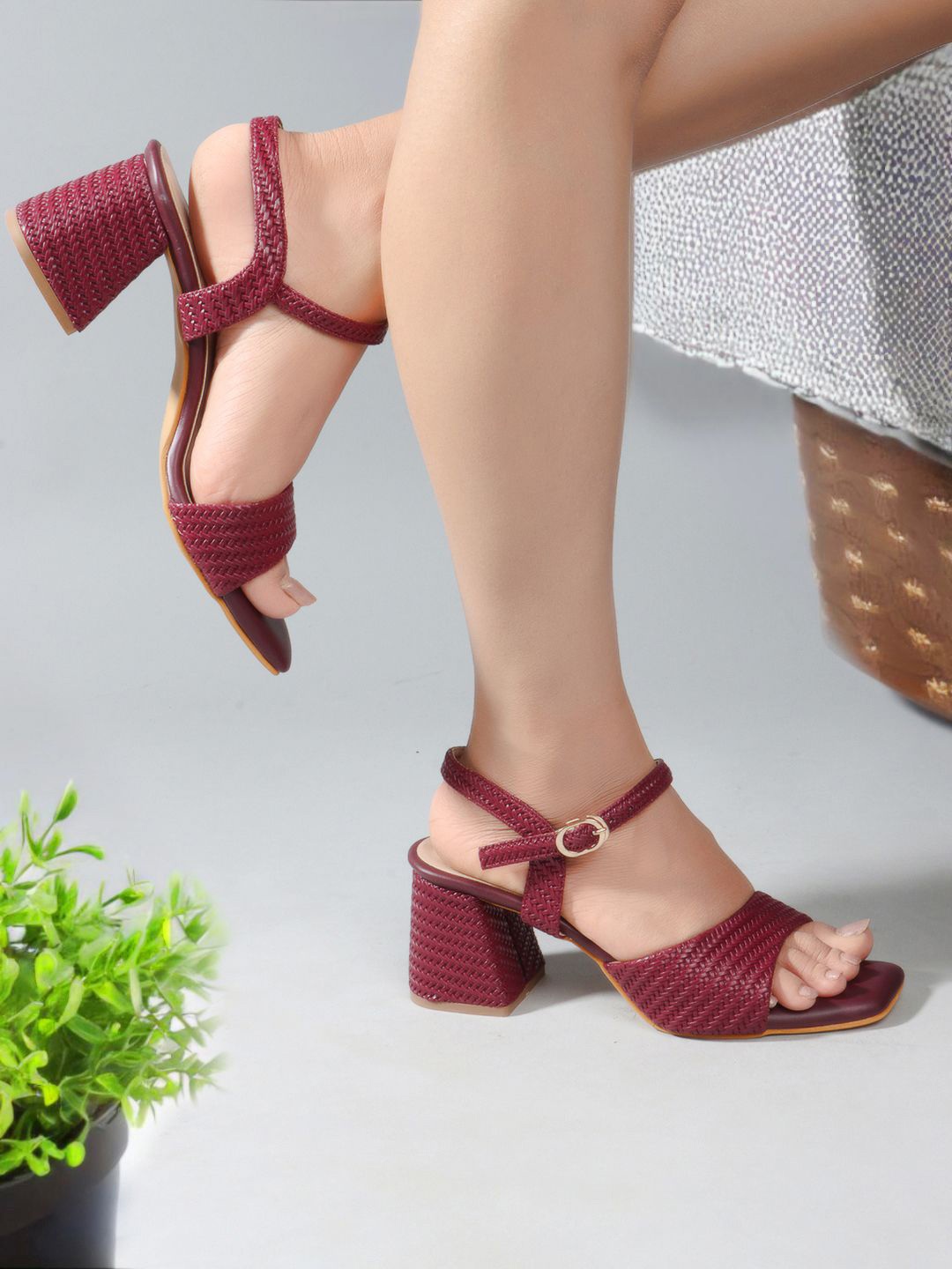 

Carlton London Textured Open Toe Block Heels, Maroon