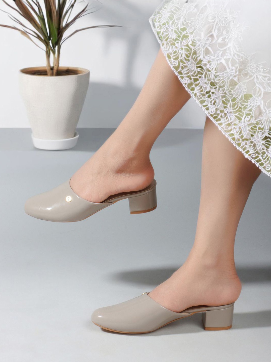 

Carlton London Round Toe Block Heeled Mules, Grey