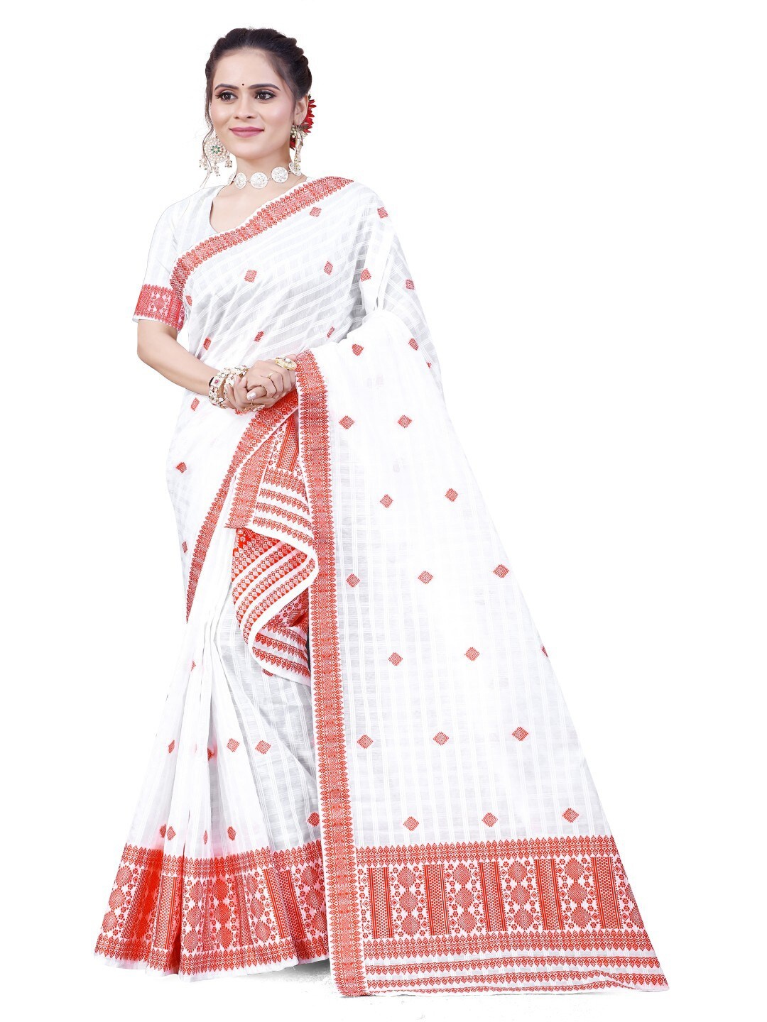 

Skiran's Assamese Mekhela Chador Woven Design Saree, Red