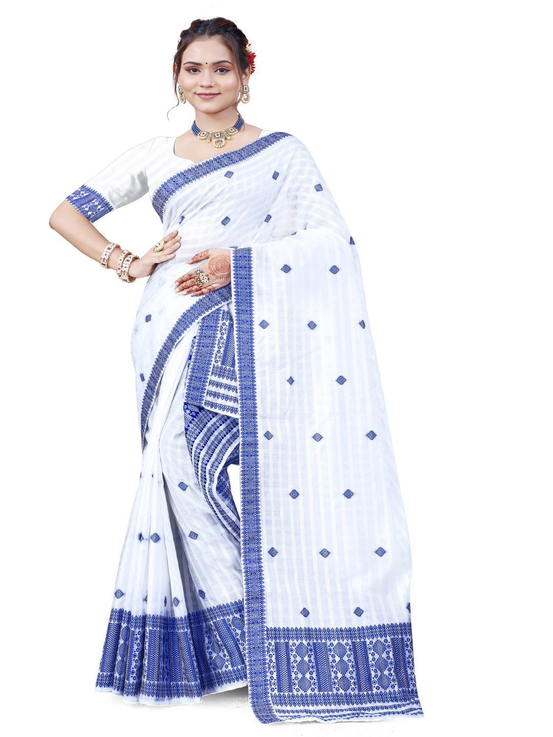 

Skiran's Assamese Mekhela Chador Woven Design Saree, Blue
