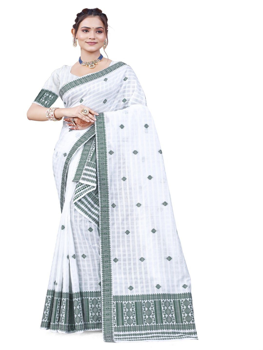 

Skiran's Assamese Mekhela Chador Woven Design Saree, White