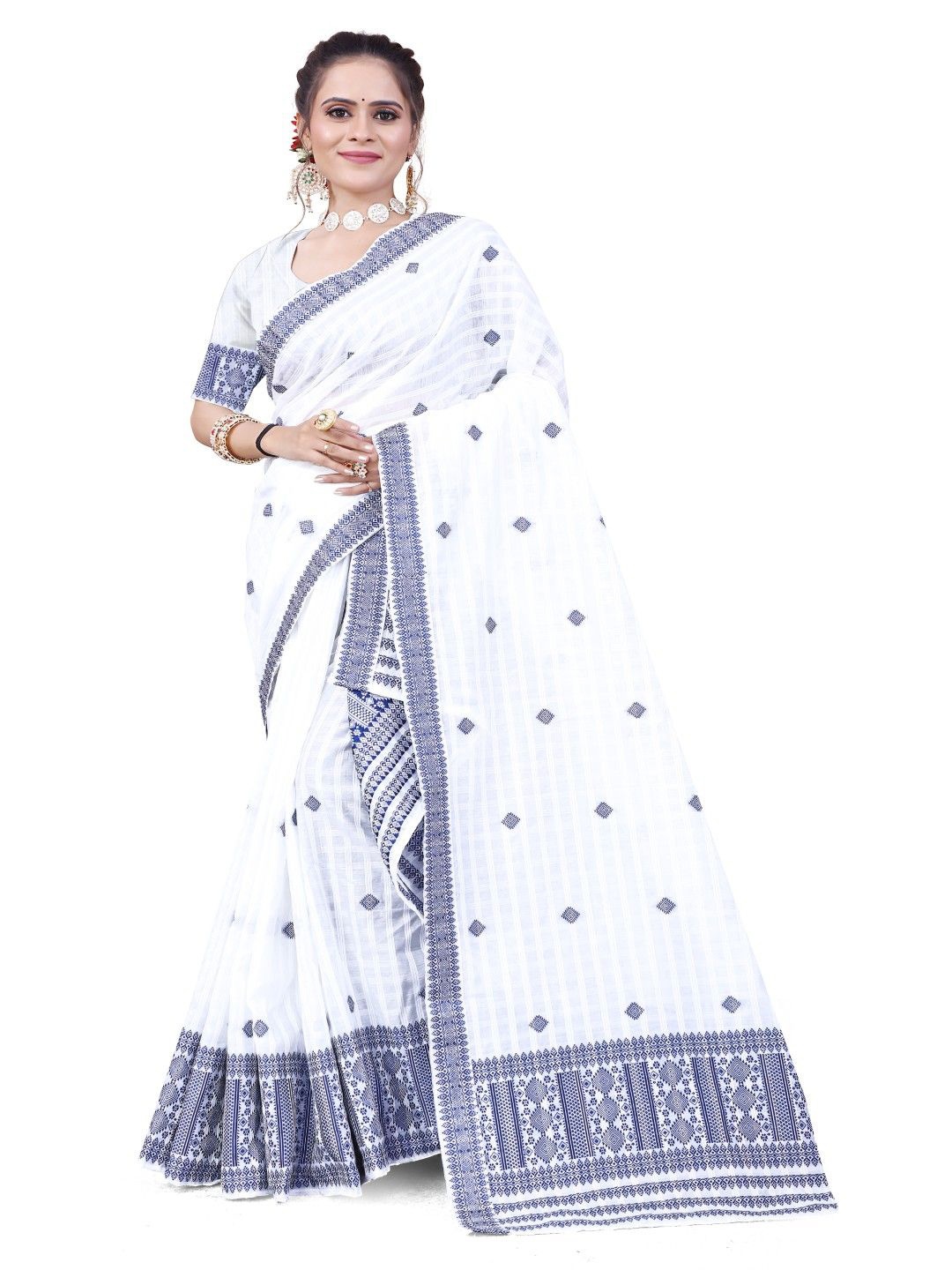 

Skiran's Assamese Mekhela Chador Woven Design Saree, Blue