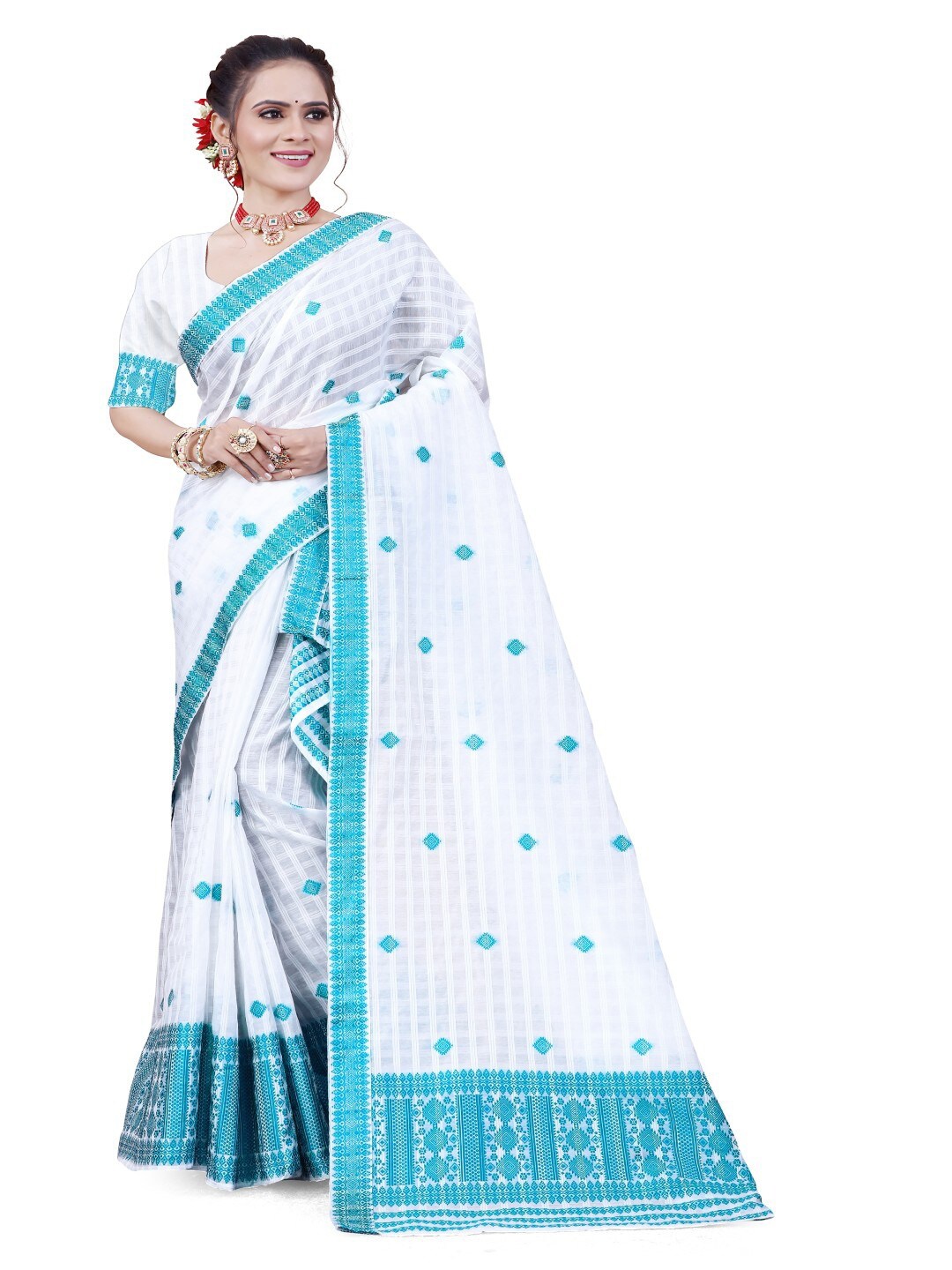 

Skiran's Assamese Mekhela Chador Woven Design Saree, Blue