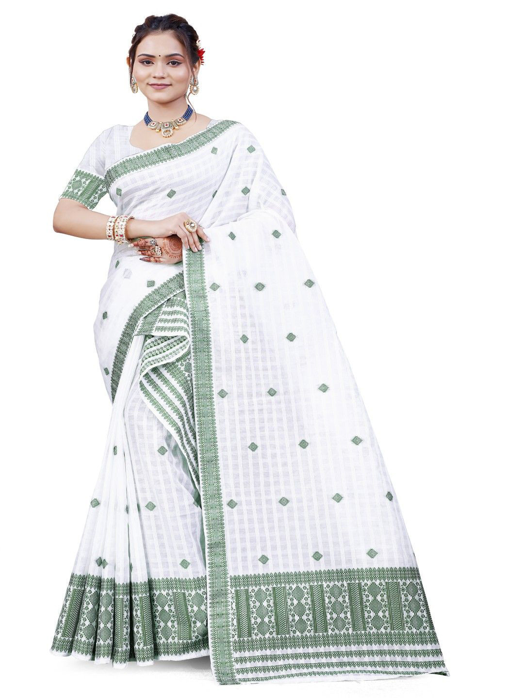 

Skiran's Assamese Mekhela Chador Woven Design Saree, Green