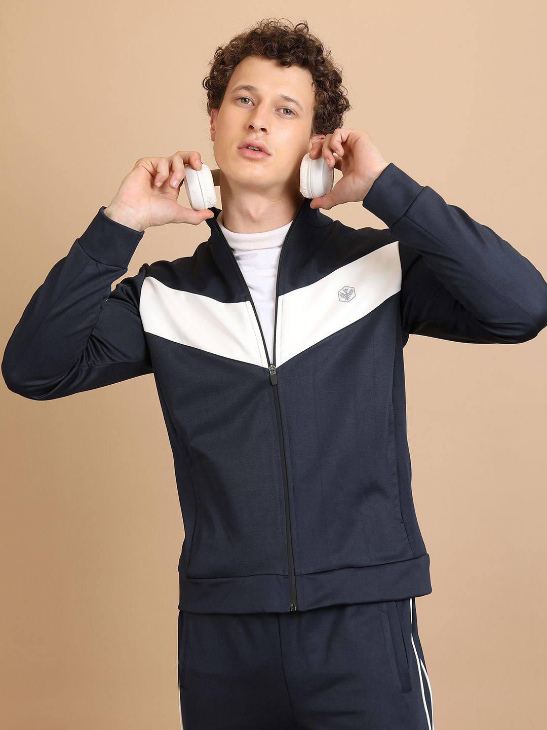 

HIGHLANDER Colourblocked Mock Collar Bomber Jacket, Navy blue