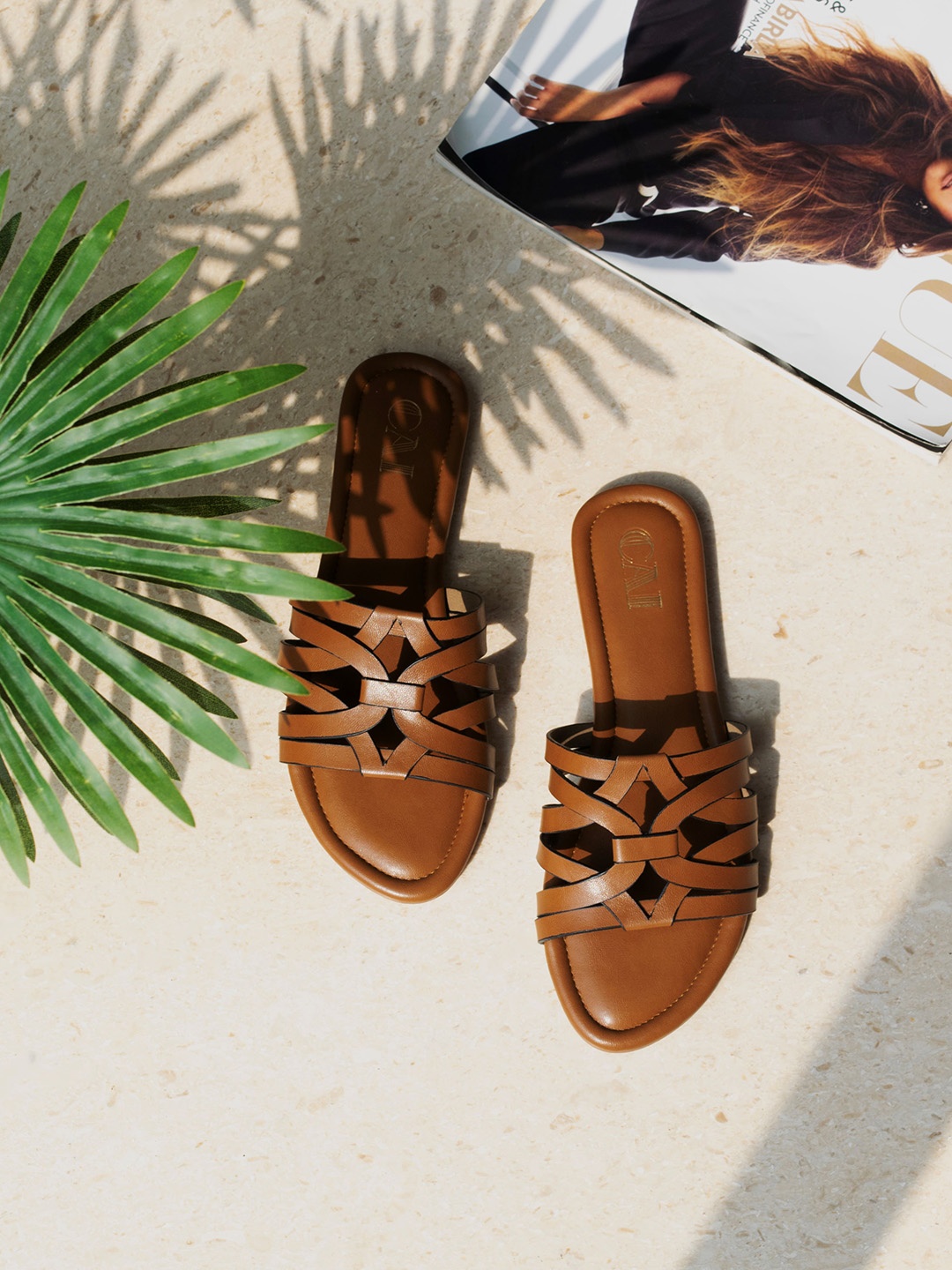 

CAI Women Lazercut Flats, Tan