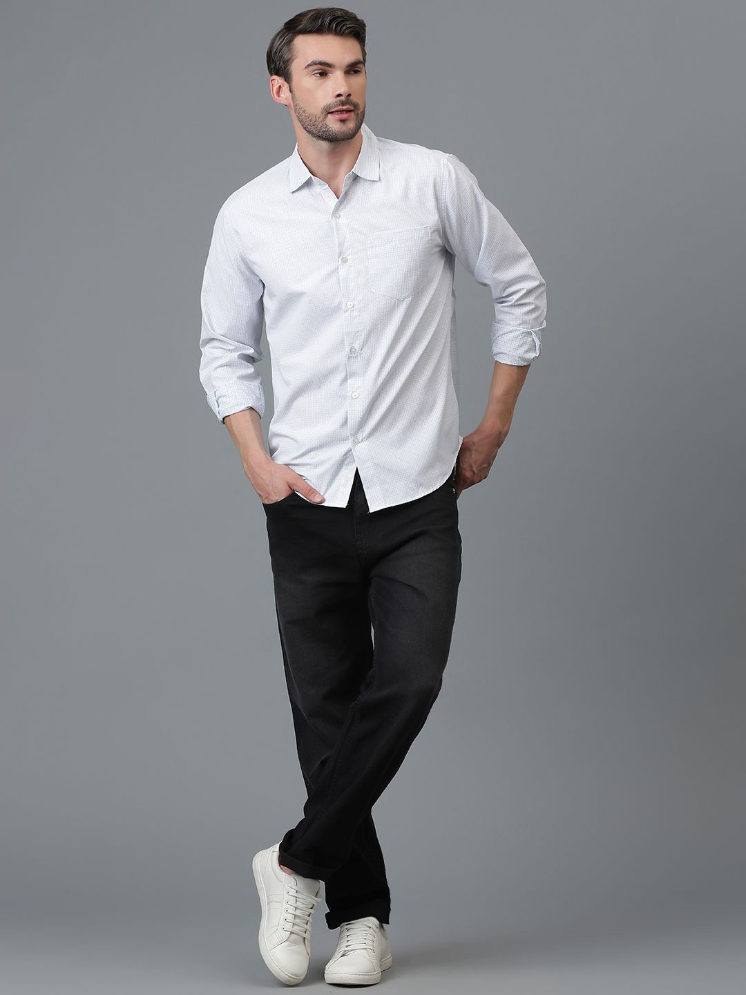 

Kotty New Checked Spread Collar Casual Shirt, White