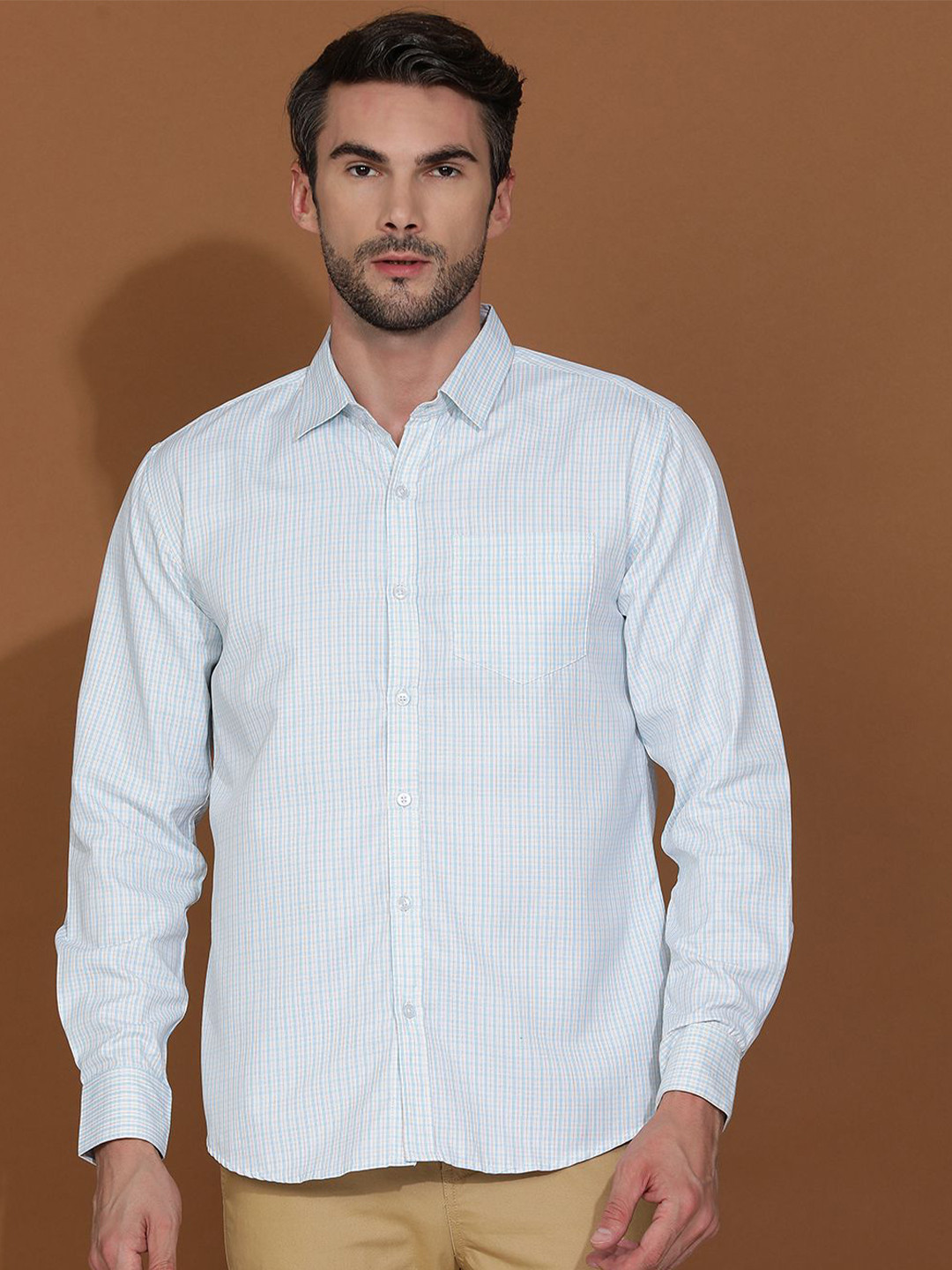 

Kotty New Gingham Checks Spread Collar Casual Shirt, White