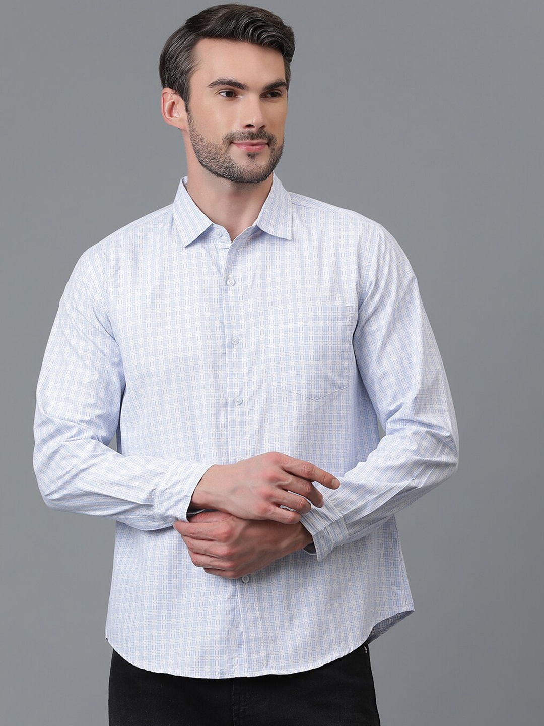 

Kotty New Grid Tattersall Checks Spread Collar Casual Shirt, White