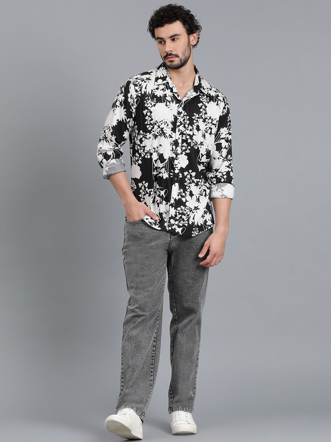 

Kotty New Relaxed Fit Floral Printed Casual Shirt, Black