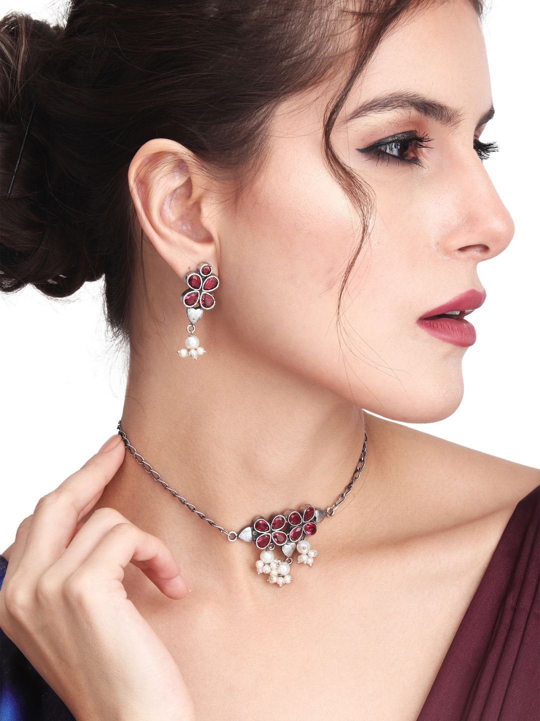 

Anvik Silver-Plated Stone-Studded & Beaded Jewellery Set