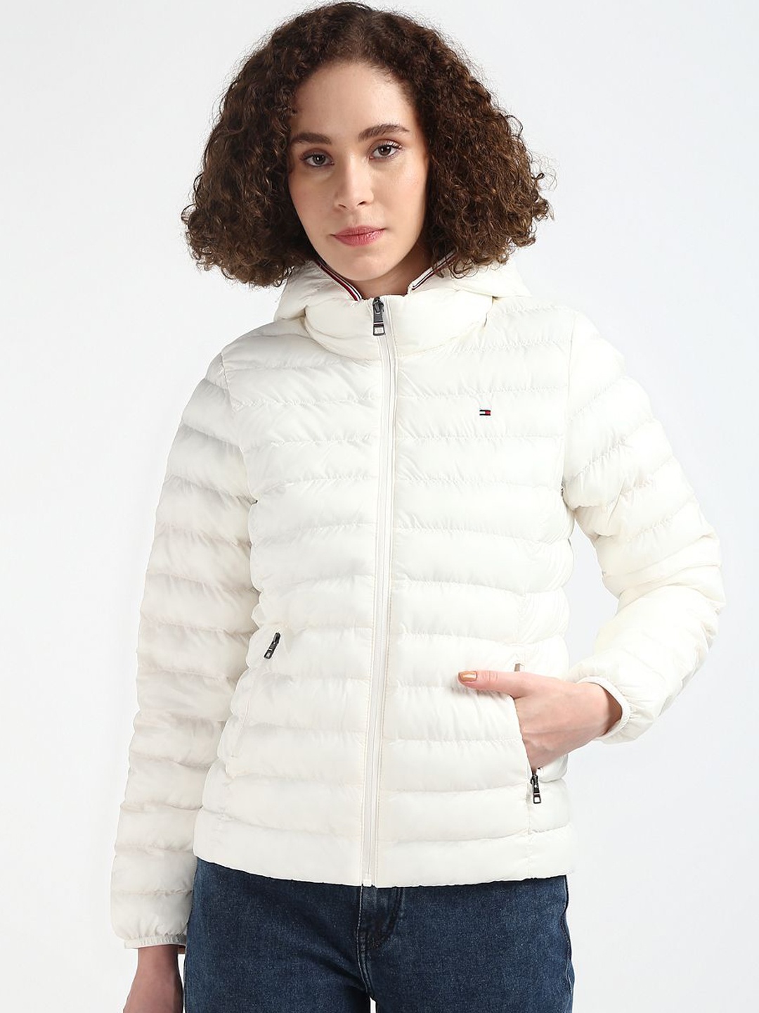 

Tommy Hilfiger Women Hooded Faux Fur Trim Long Sleeves Puffer Jacket, White