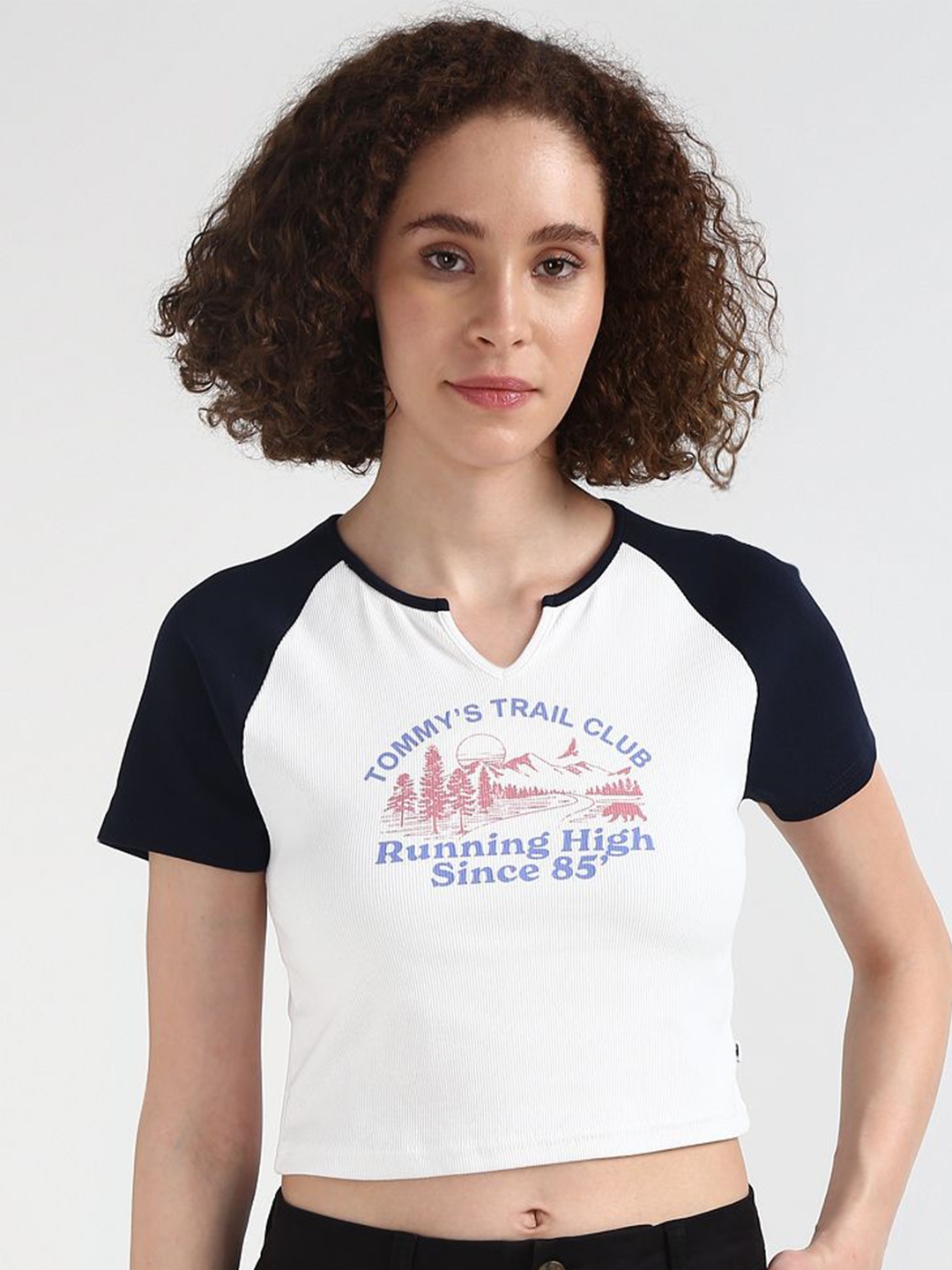 

Tommy Hilfiger Colourblocked V-Neck Cotton Slim Fit T-shirt, Blue