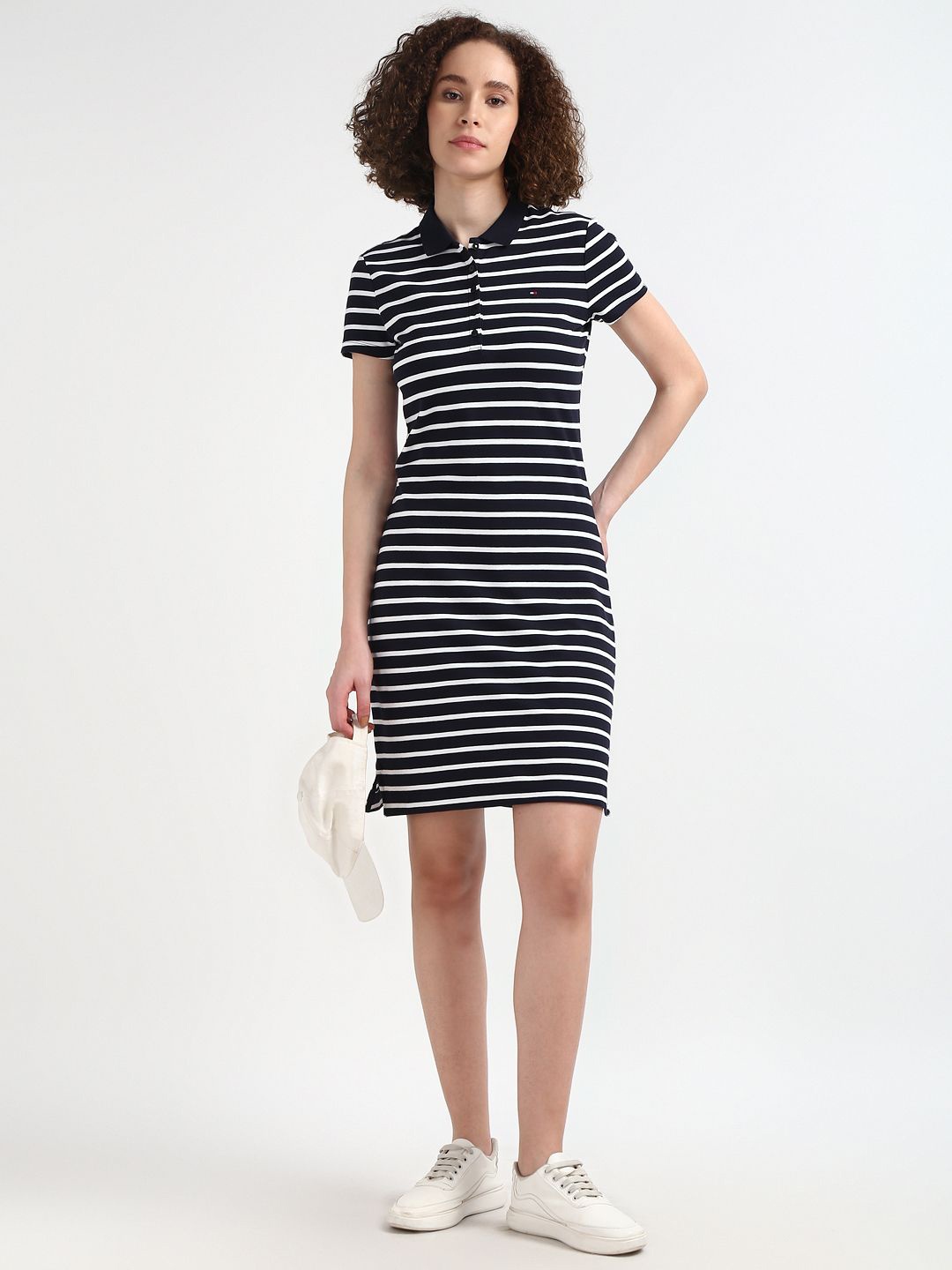 

Tommy Hilfiger Striped Polo Collar Cotton T-shirt Dress, Navy blue