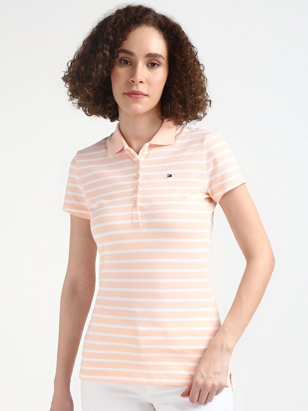 

Tommy Hilfiger Striped Polo Collar Cotton Slim Fit T-shirt, Orange