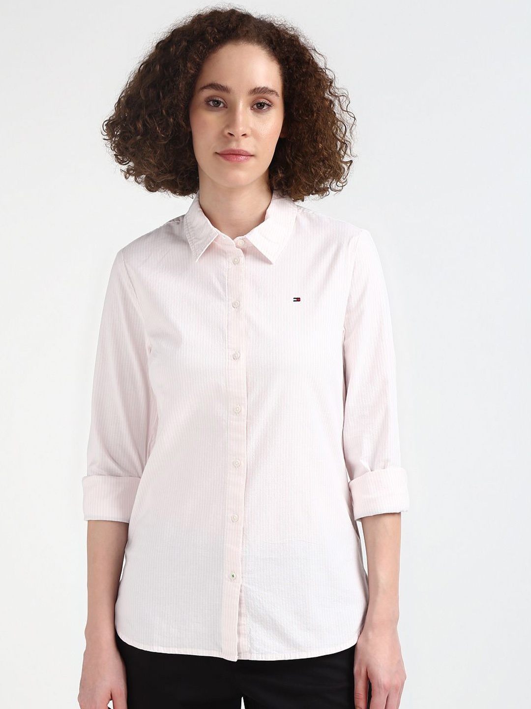 

Tommy Hilfiger Striped Opaque Cotton Casual Shirt, Pink