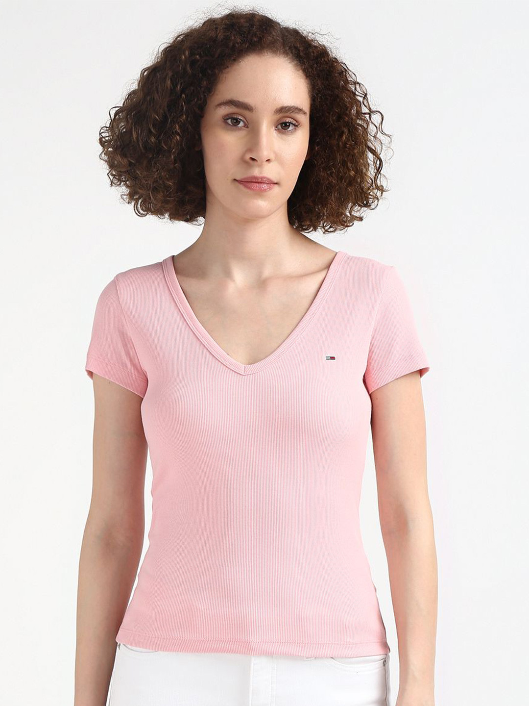 

Tommy Hilfiger V-Neck Short Sleeves Slim Fit Cotton T-shirt, Pink