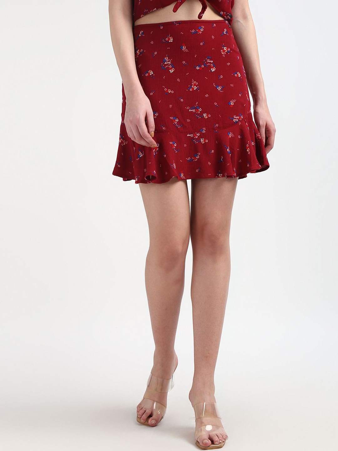 

Tommy Hilfiger Printed Skater Mini Skirt, Red