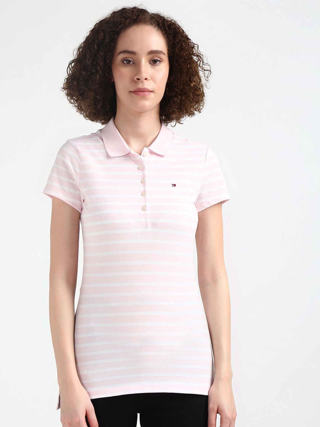 

Tommy Hilfiger Polo Collar Striped Cotton Slim Fit T-shirt, Pink