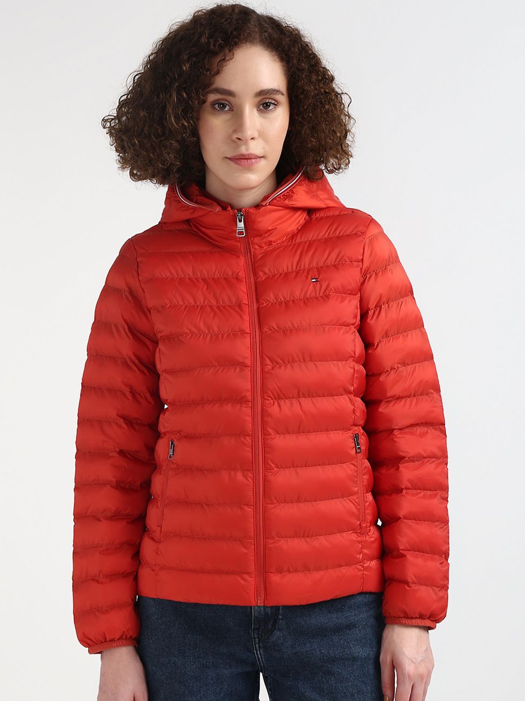 

Tommy Hilfiger Women Hooded Faux Fur Trim Long Sleeves Puffer Jacket, Red