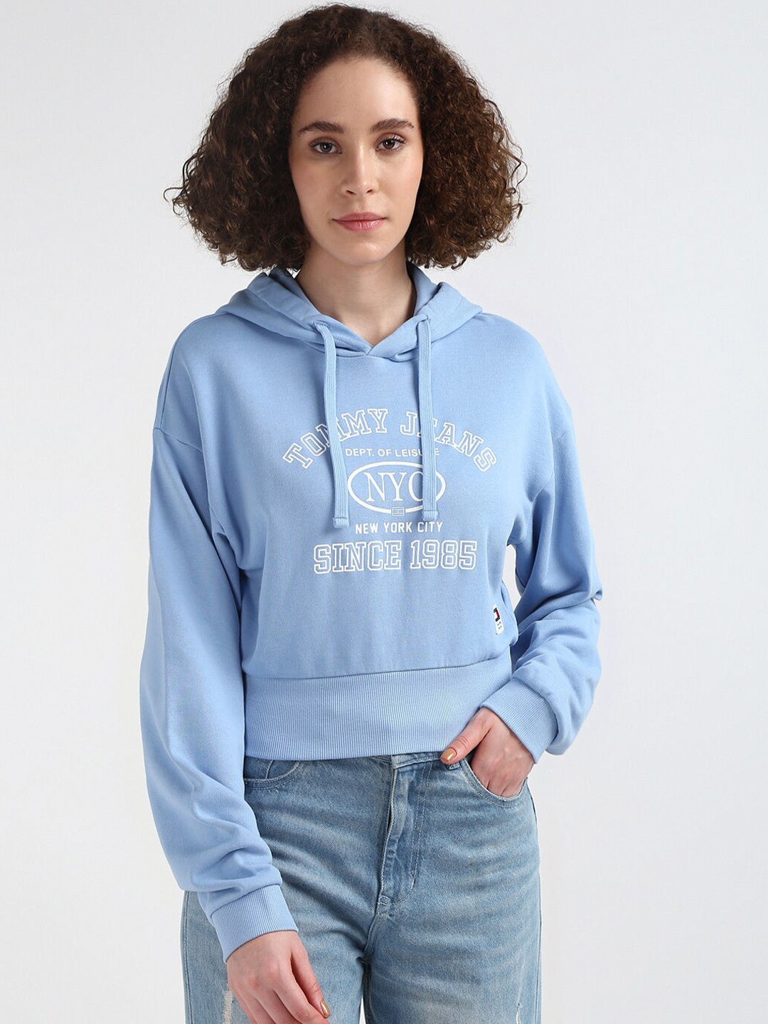 

Tommy Hilfiger Typography Printed Pure Cotton Hooded Pullover Sweatshirt, Blue