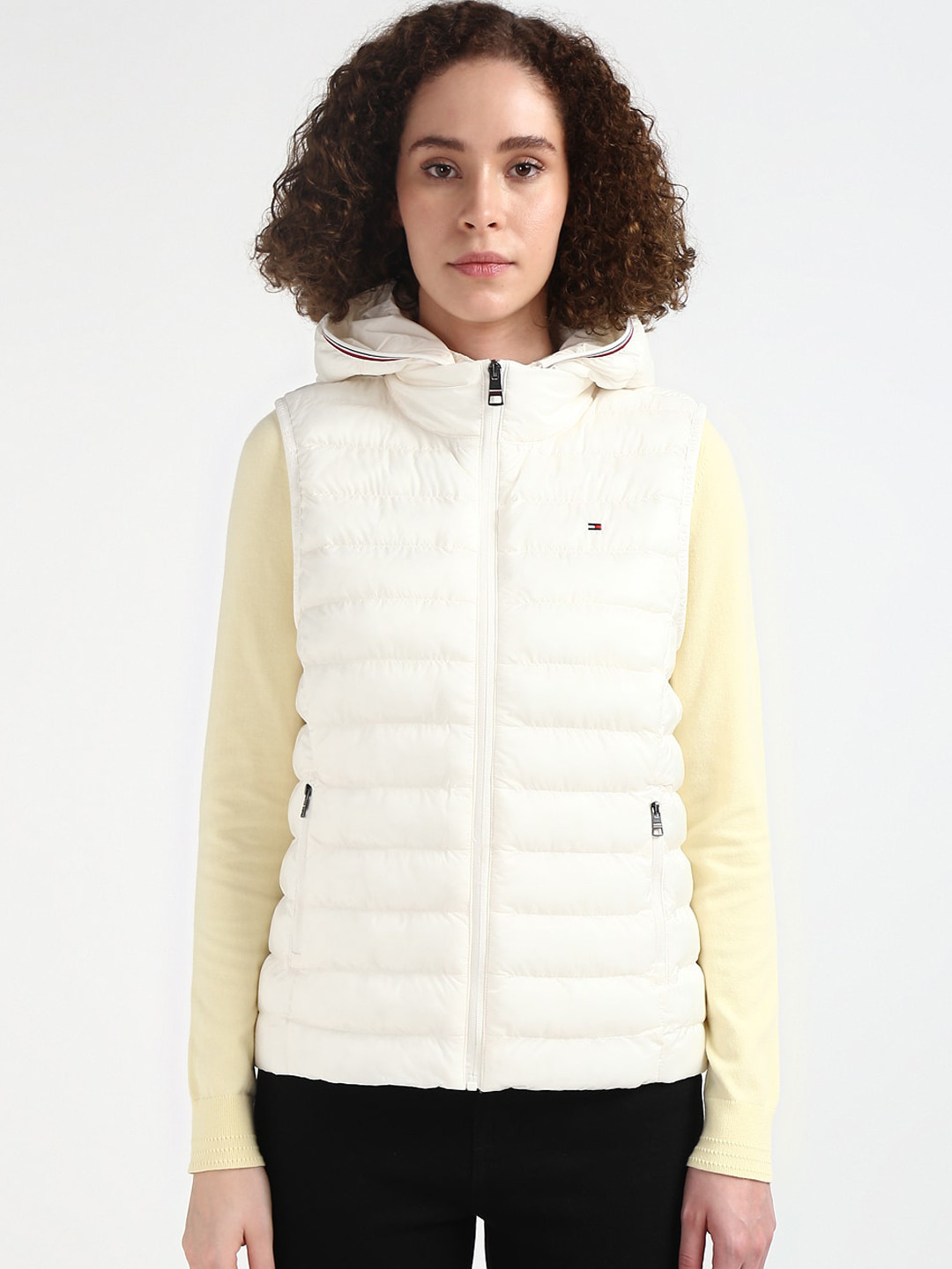 

Tommy Hilfiger Women Faux Fur Trim Sleeveless Hooded Puffer Jacket, White
