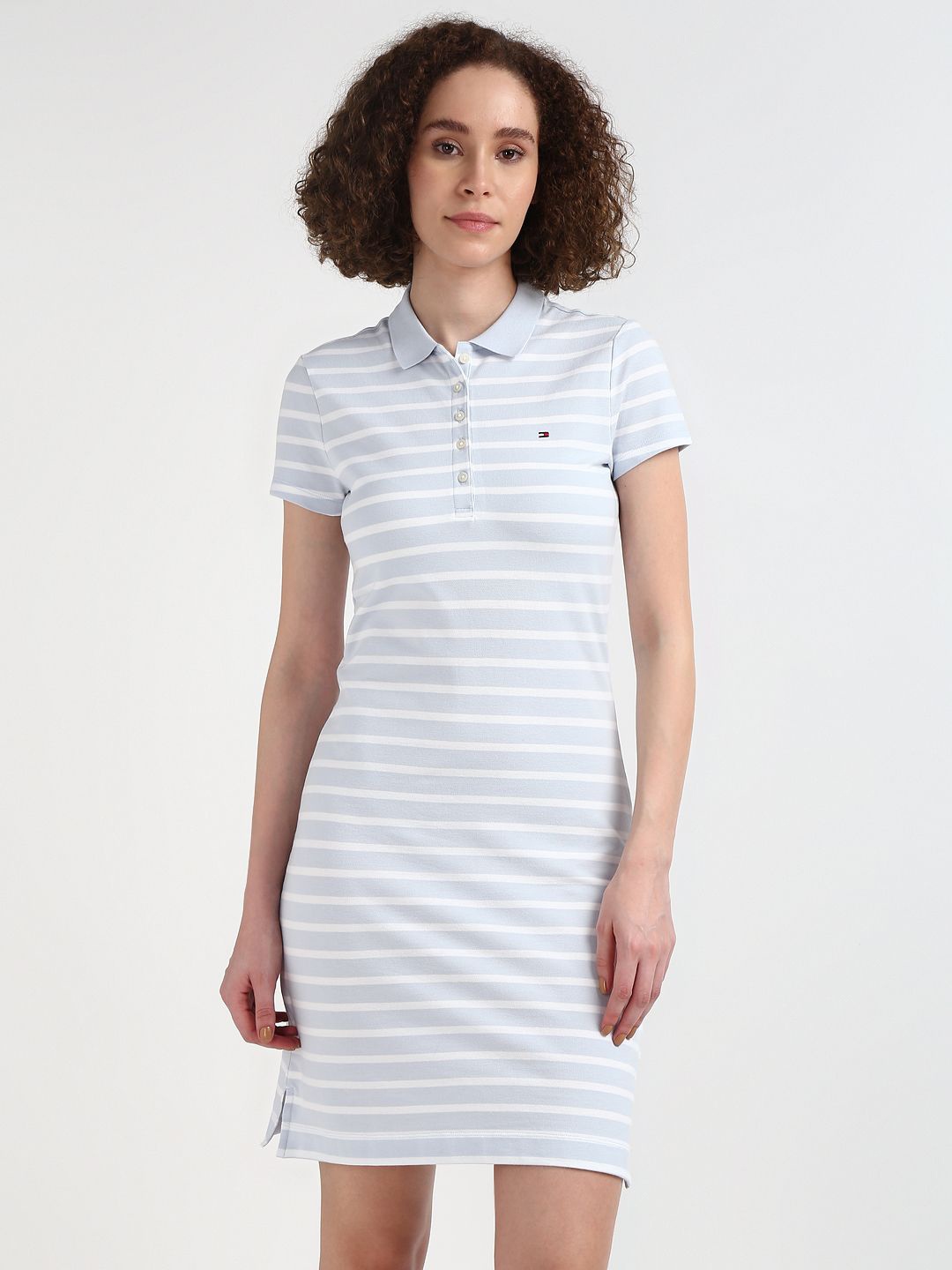 

Tommy Hilfiger Striped Polo Collar Short sleeves Cotton T-shirt Mini Dress, Blue