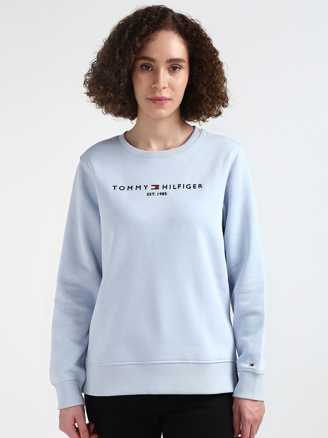 

Tommy Hilfiger Brand Logo Embroidered Crew Neck Pullover Sweatshirt, Blue