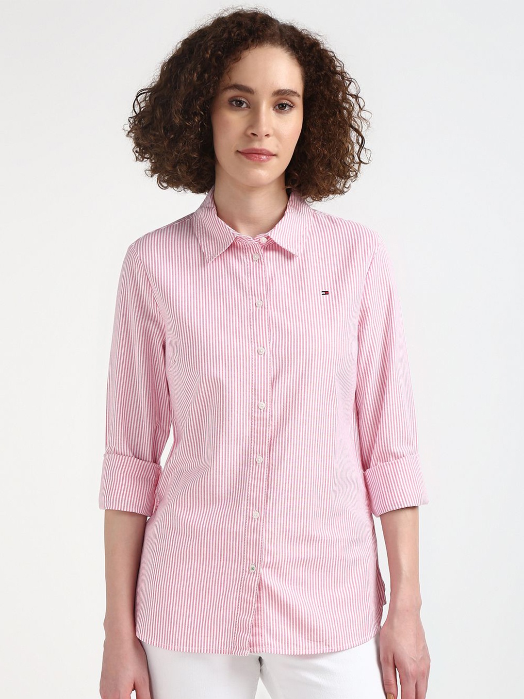 

Tommy Hilfiger Micro Checks Opaque Striped Cotton Casual Shirt, Pink
