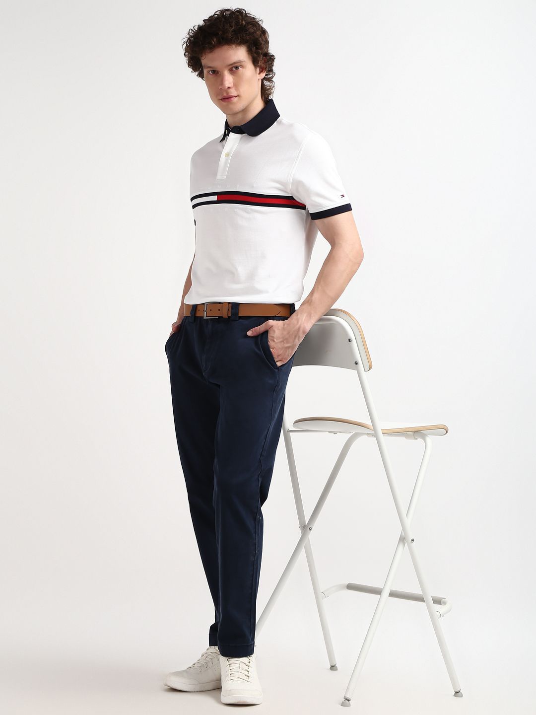 

Tommy Hilfiger Striped Polo Collar Cotton T-shirt, White