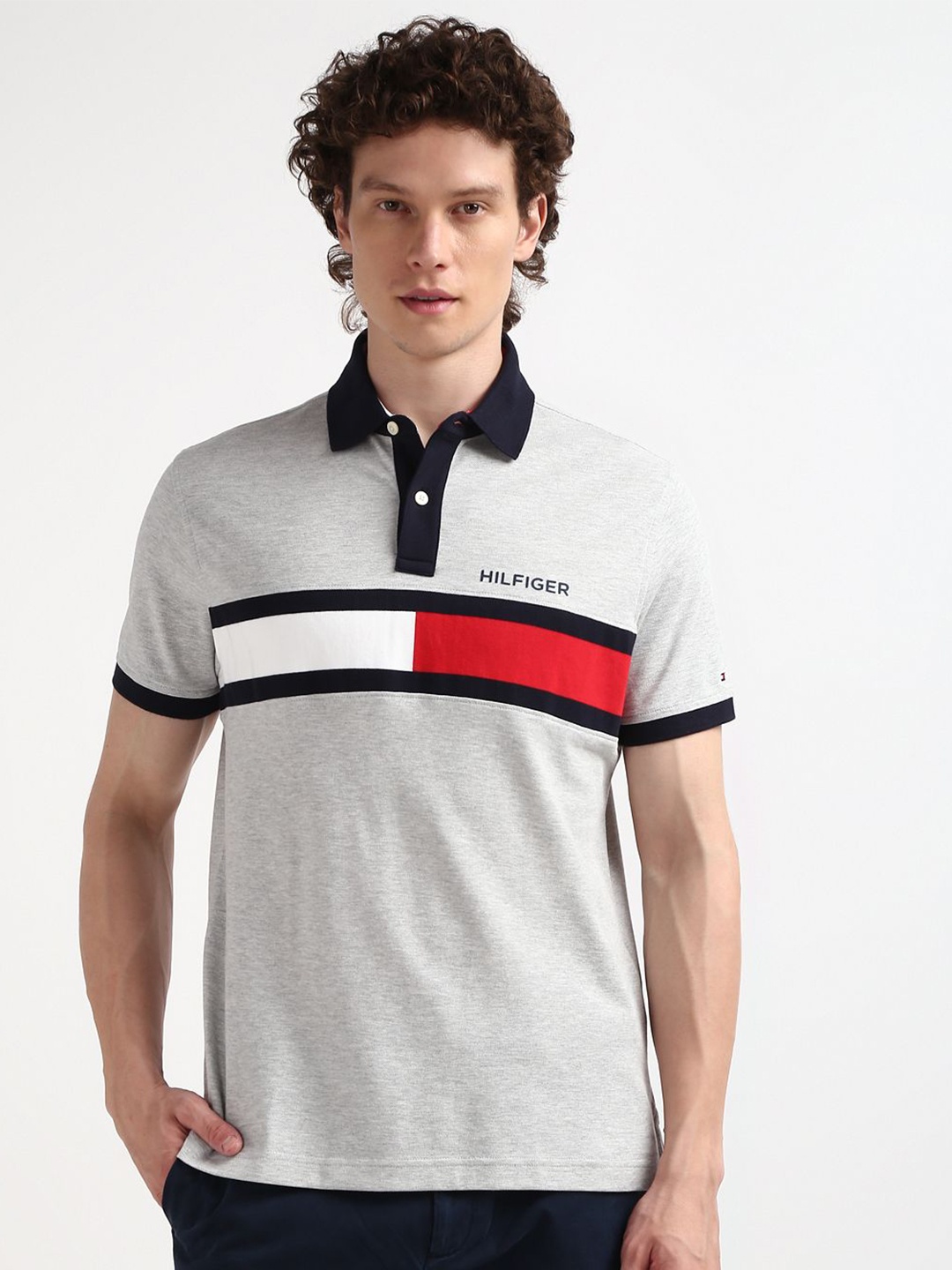 

Tommy Hilfiger Polo Collar Short Sleeves Cotton T-shirt, Grey