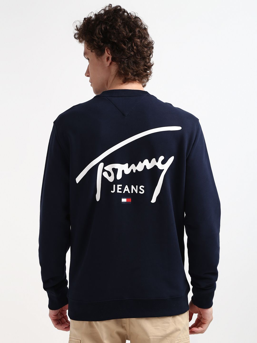 

Tommy Hilfiger Typography Printed Crew Neck Pure Cotton Pullover Sweatshirt, Navy blue