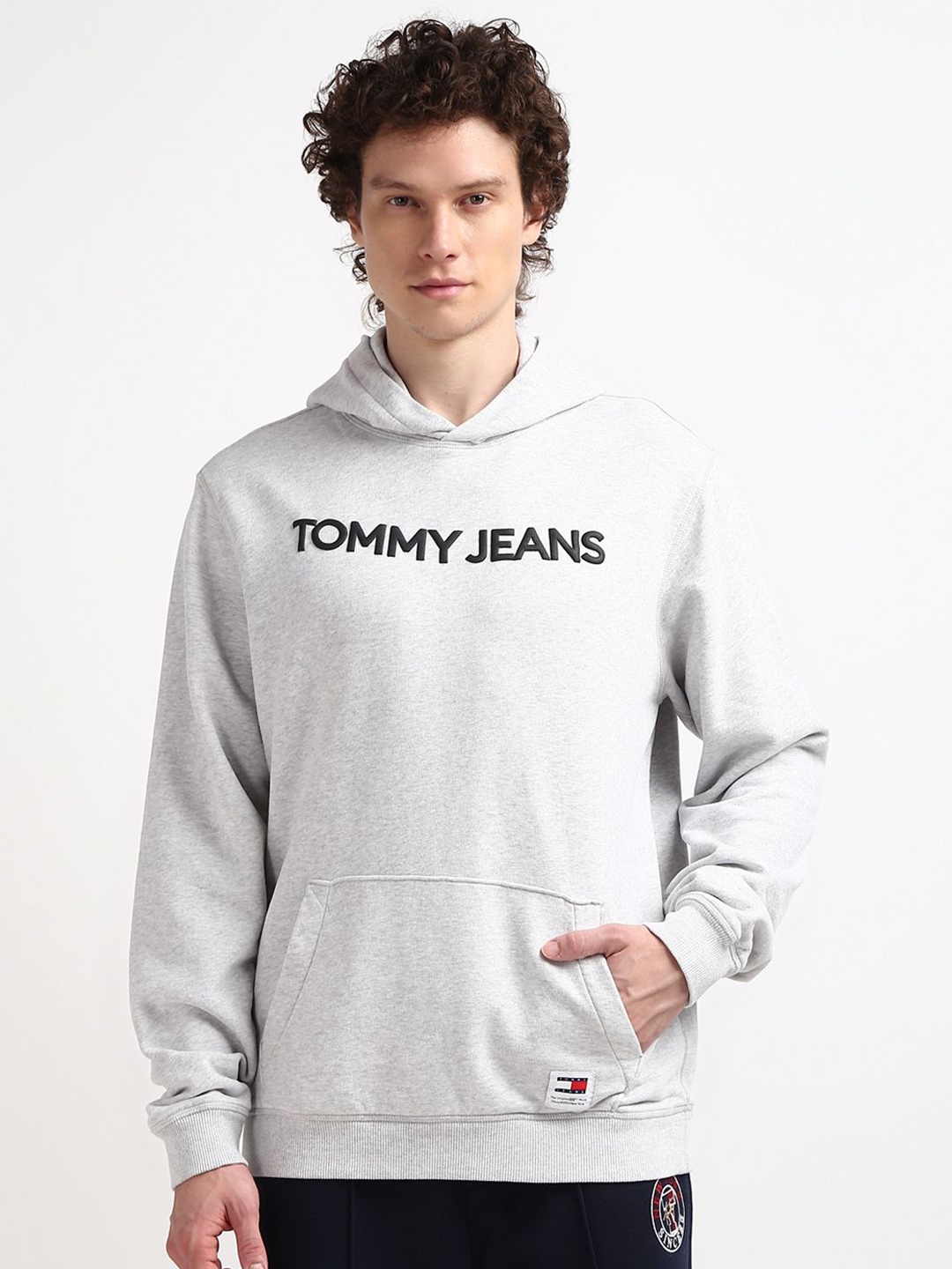 

Tommy Hilfiger Brand Logo Printed Pure Cotton Hooded Pullover Sweatshirt, Grey