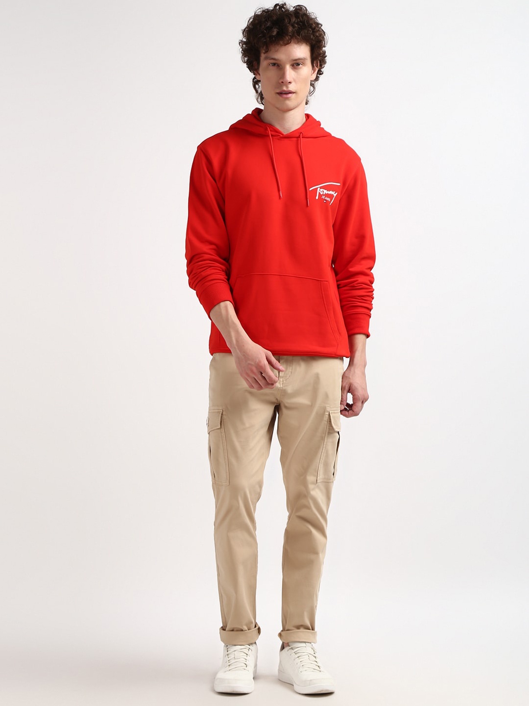 

Tommy Hilfiger Long Sleeves Hooded Pure Cotton Pullover Sweatshirt, Red