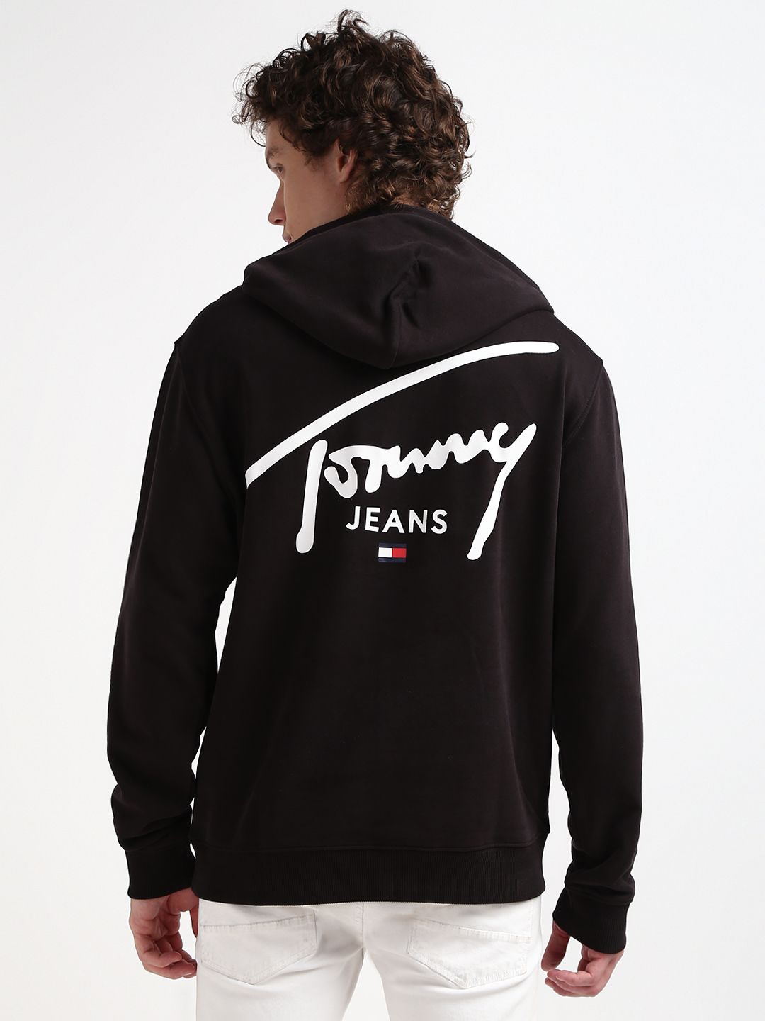 

Tommy Hilfiger Typography Printed Pure Cotton Hooded Pullover Sweatshirt, Black