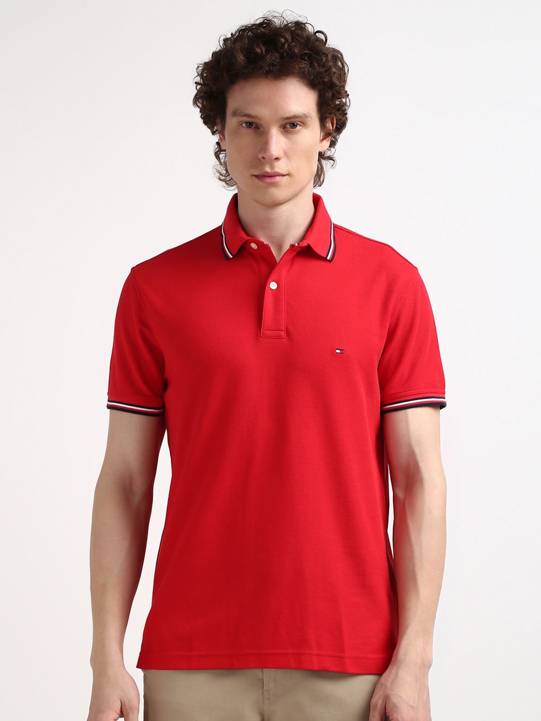 

Tommy Hilfiger Polo Collar Short Sleeves Cotton Regular Fit T-shirt, Red