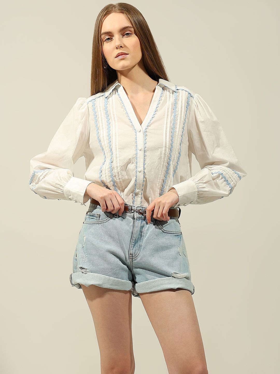 

Vero Moda Spread Collar Cotton Casual Shirt, White