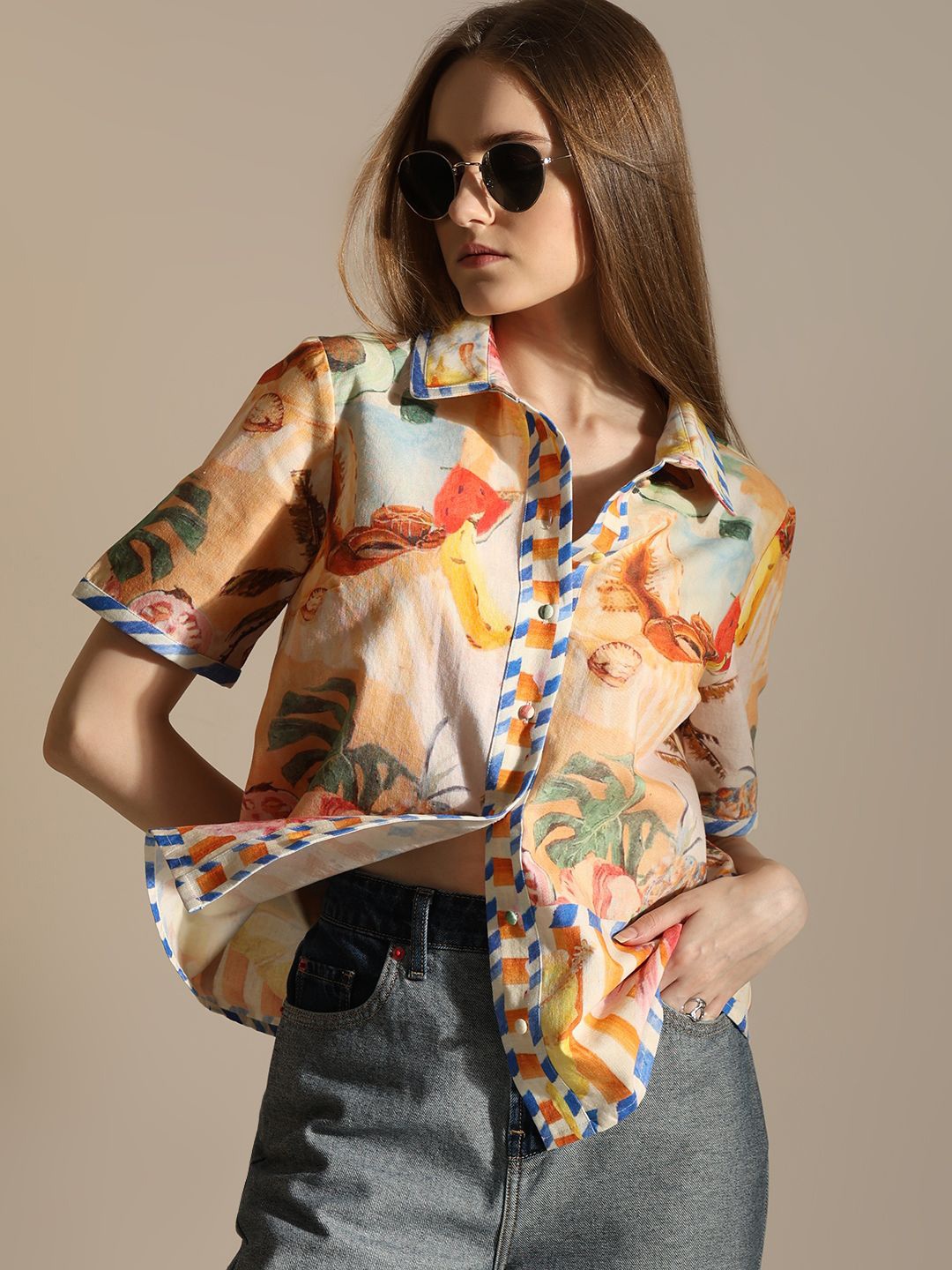 

Vero Moda Spread Collar Floral Printed Cotton Casual Shirt, Yellow