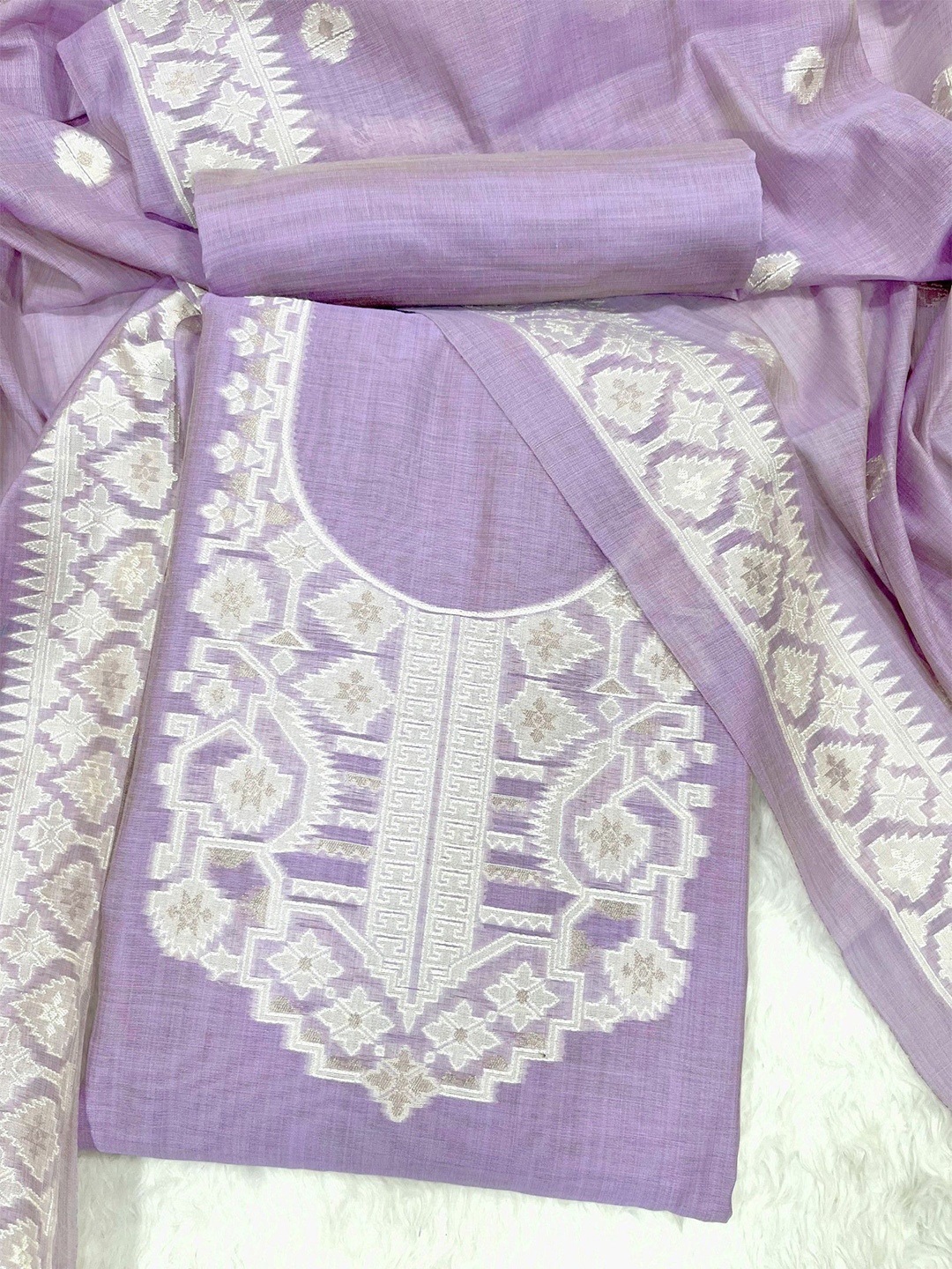 

ZARIMO Polka Dots Woven Design Pure Cotton Unstitched Dress Material, Lavender
