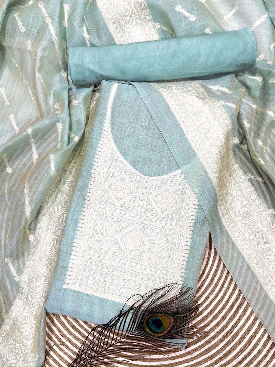 

ZARIMO Polka Dots Woven Design Pure Cotton Unstitched Dress Material, Sea green