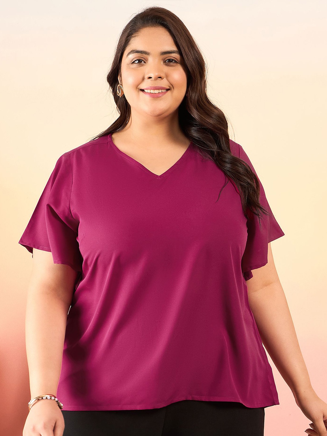 

Sztori Plus Size V-Neck Top, Maroon