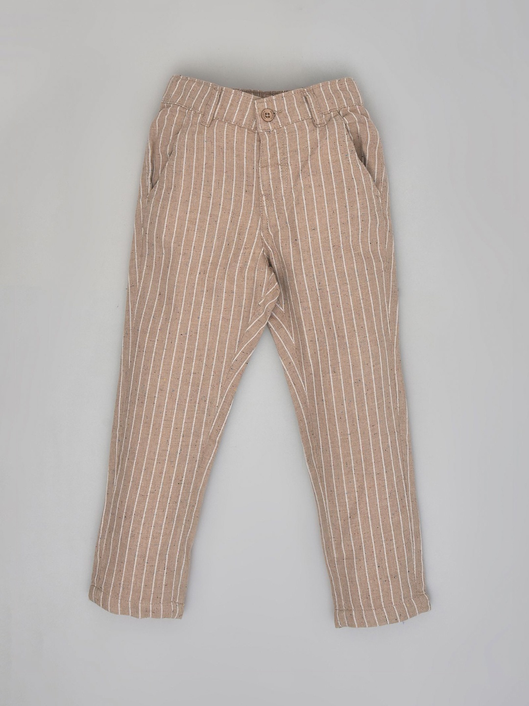 

YOUMAA Boys Straight Fit Striped Mid-Rise Pure Cotton Trousers, Brown