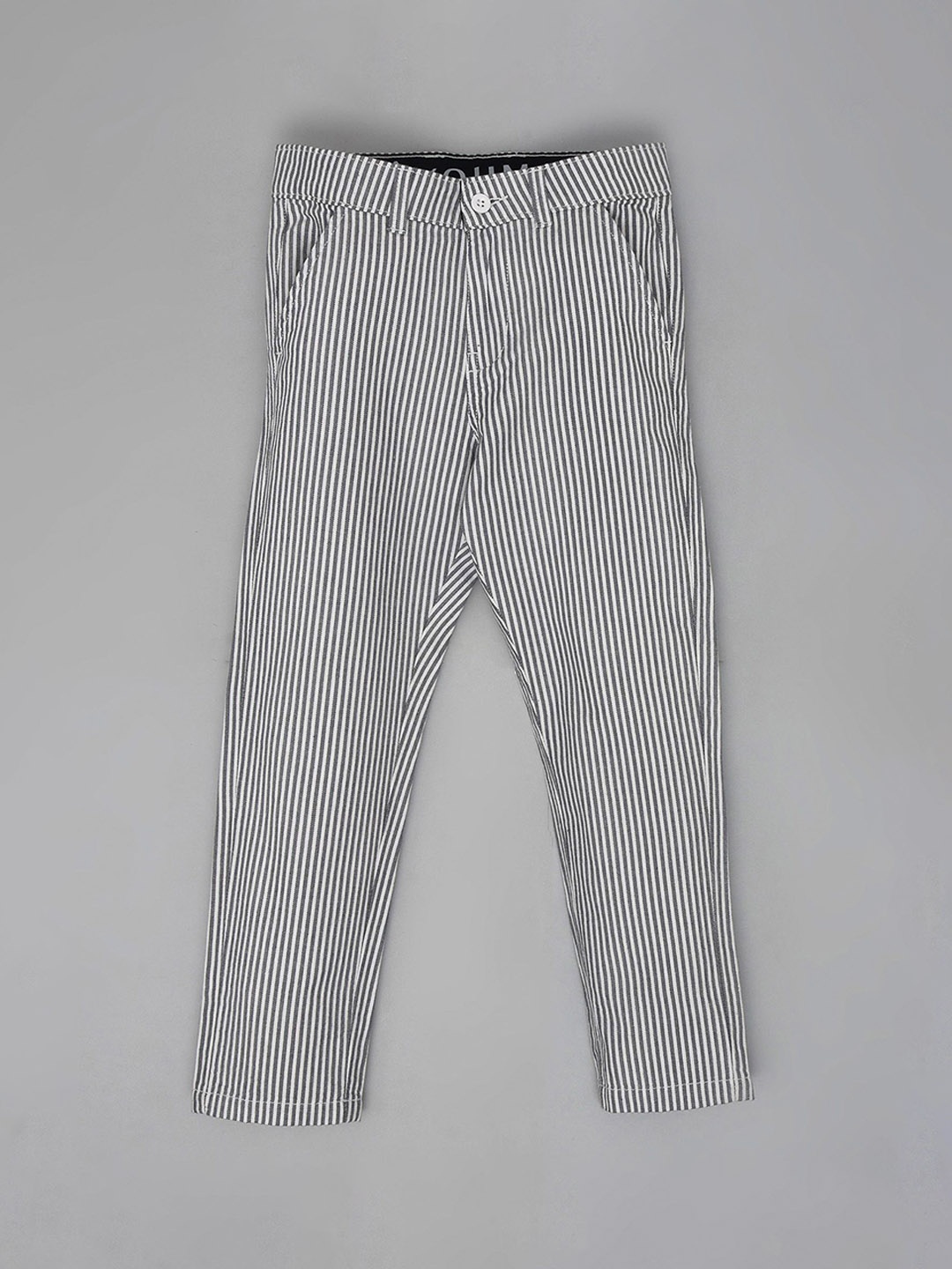 

YOUMAA Boys Straight Fit Striped High-Rise Pure Cotton Chinos Trousers, Grey