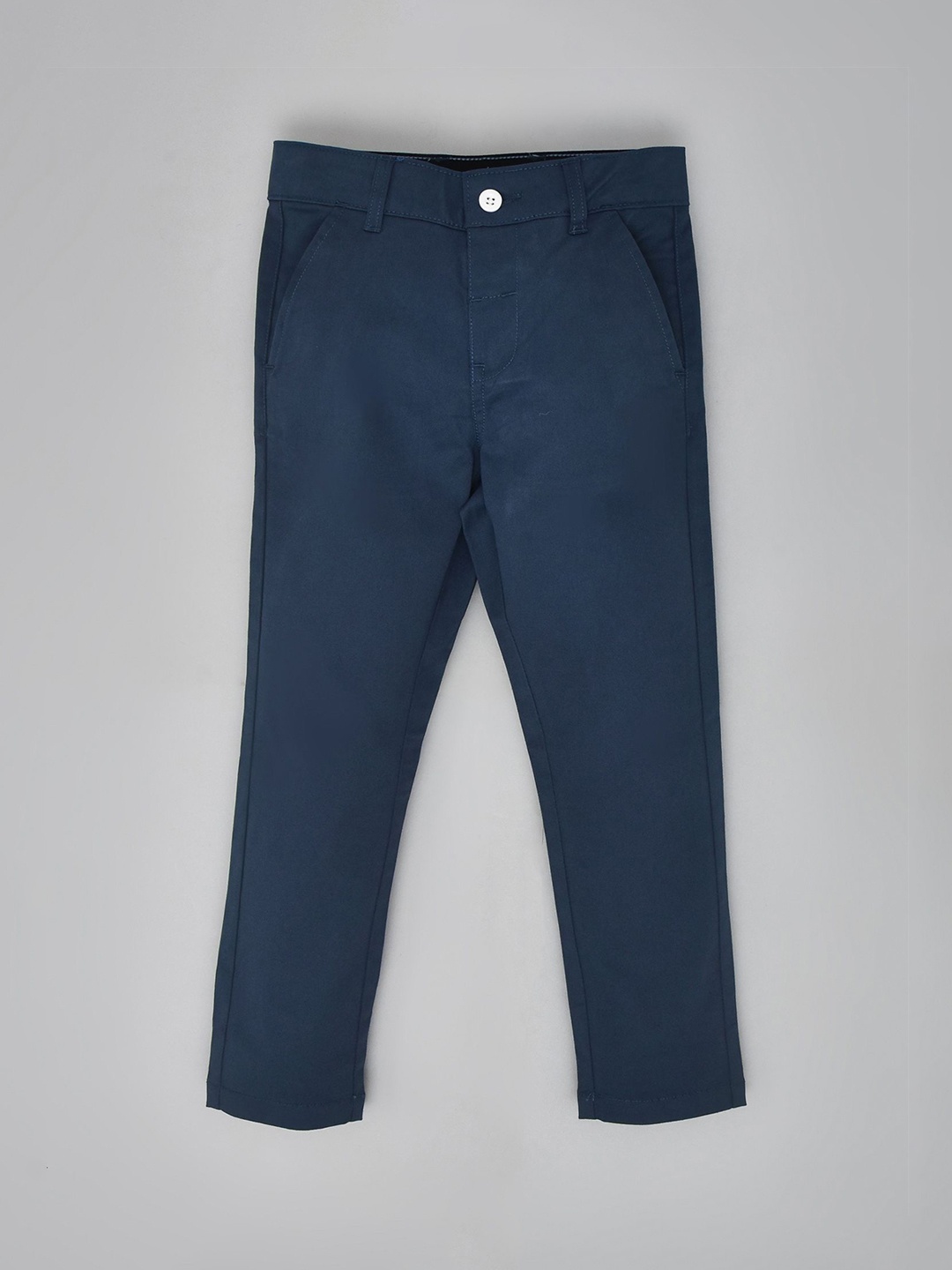 

YOUMAA Boys Straight Fit Mid-Rise Pure Cotton Chinos Trousers, Blue