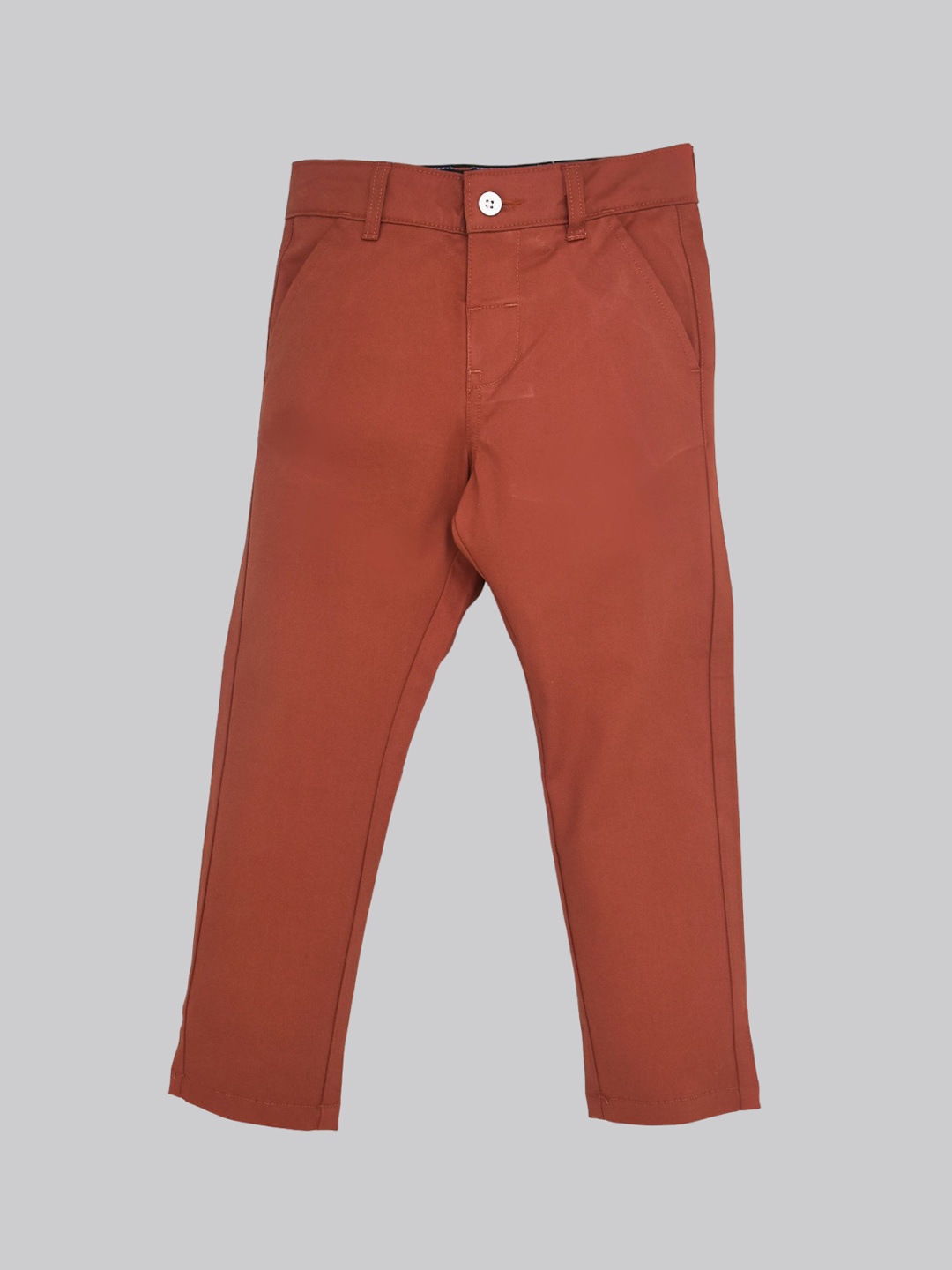 

YOUMAA Boys Straight Fit Mid-Rise Pure Cotton Chinos Trousers, Rust