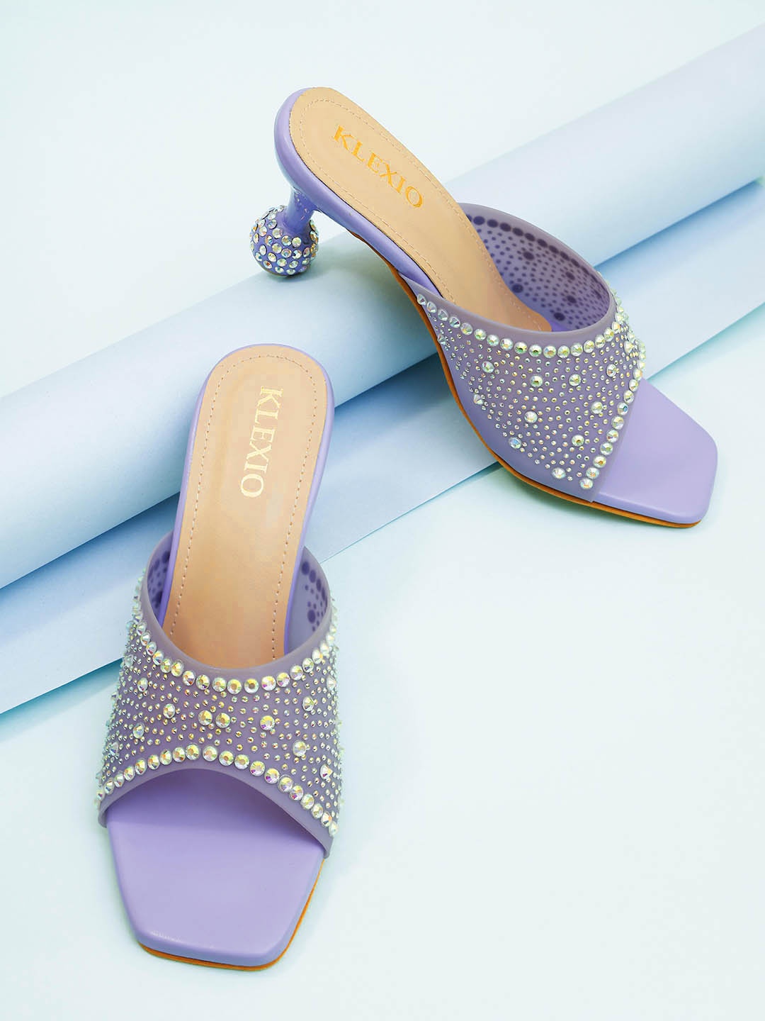 

KLEXIO Embellished Open Toe Block Heels, Purple