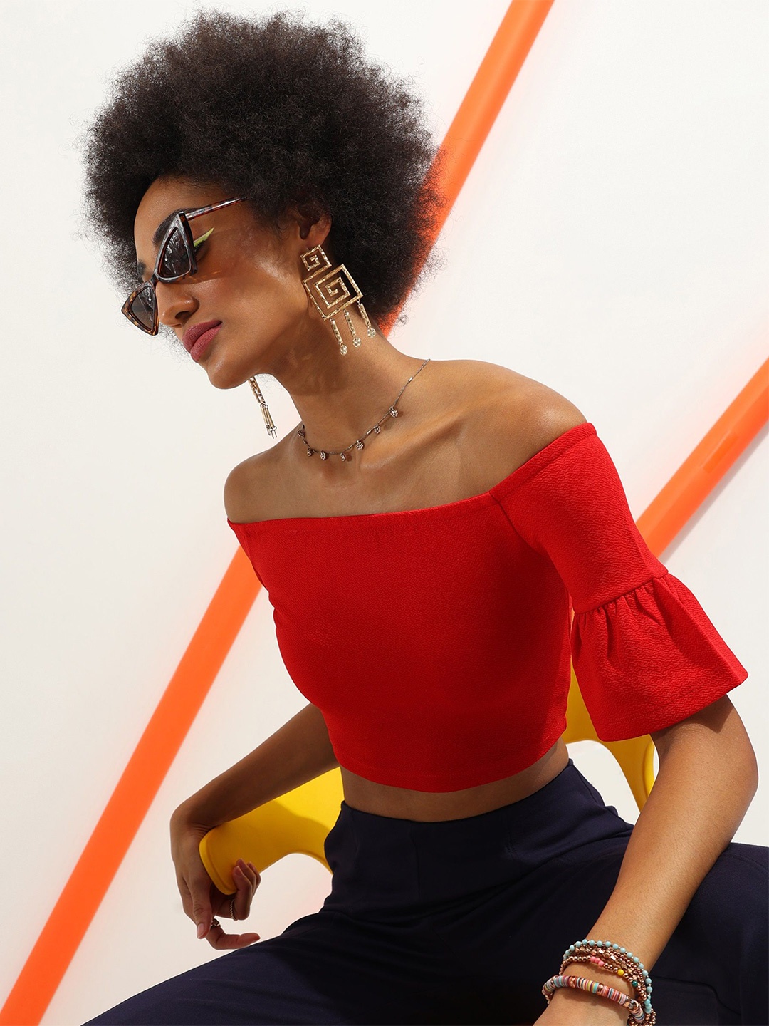 

Veni Vidi Vici Red Off-Shoulder Bardot Crop Top