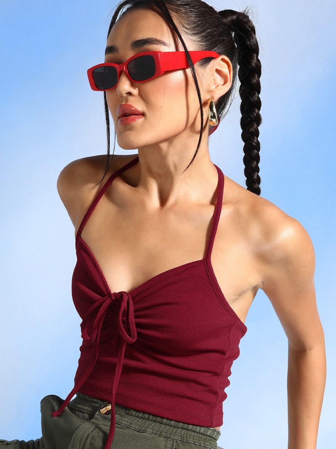 

Veni Vidi Vici Maroon Shoulder Straps Bralette Crop Top