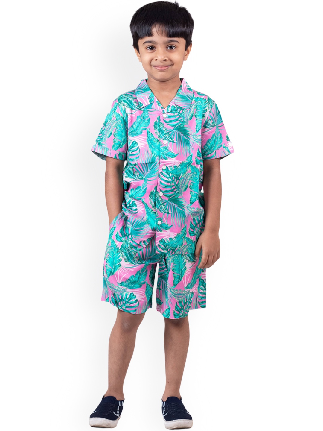 

The Lion and The Fish Boys Hawaiian Tropical Printed Shirt & Short Co-ords, Pink